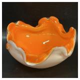 Mid Century Cased Orange Art Glass Bowl Hand