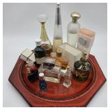 Pottery Platter of Perfume & Bottles