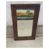 Small Antique Wall Mirror w/ Painting