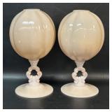 2 Cambridge Glass Crown Tuscan Pink Ivy Vases