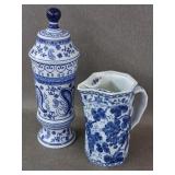 Takahashi Blue & White Grape Pitcher & Paisley Jar