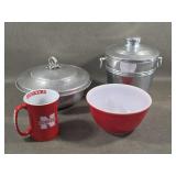 Vintage Aluminum Ice Bucket, Serving Bowl, Pyrex +