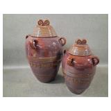 2 Glazed Redware Jars w/ Lids National Geographic