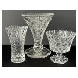 Crystal Optic Block Sherbet & EAPG Vases Vintage