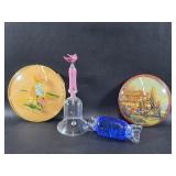 Vtg Hand Blown Art Glass Candy & Pink Glass Bell