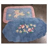 Vtg Martex Chenille Blue Floral & Lamb Bath Rug