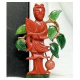 Vintage Brooch Carved Oriental Goddess