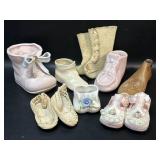 Vintage Baby Shoe Planters , Felt , Crochet +