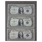 1935 H Series UNC Silver Certificates x 3