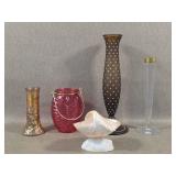 Artisan Gold Enameled Vase, Shell Candy Dish +