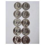 10 AU / BU Kennedy Half Dollar Coins