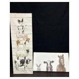 2 ANIMAL PRINTS ON CANVAS COWS, HORSES, SHEEP,