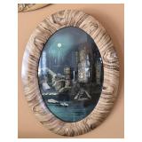Antique Reverse Painting in Bubble Glass Frame