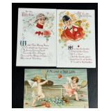 Antique Valentine Postcards 1 Used/ 2 Unused