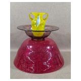 Large Red Blown Glass Bowl w/ Amrthyst & Vase