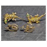 Vintage Lizard Screw Back Earrings w/ Rhinestones