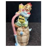 VINTAGE HAND PAINTED CERAMIC CLOWN ON WHISKEY