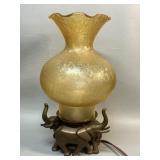 Art Deco Cast Metal Elephant Lamp w/ Amber Globe