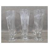 Signed Wagner Etched Pilsner Stemmed Beer Glasses