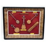 FRAMED MINIATURE CHINESE MUSICAL INSTRUMENTS