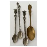 Vintage Italian Figural Spoons & Ornate Engraved
