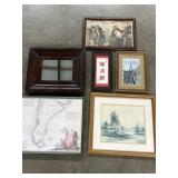 Assorted Art Prints, Photos & Older Mirror , Wall