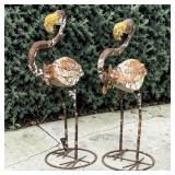 Pair of Metal Yard/ Porch Flamingos TLC Needed