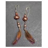 Sterling, Pearl  & Feather Dangle Earrings ,