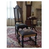 High Back Revival Chair w/ Neddlepoint Seat Stool