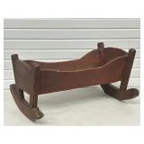 Antique Rocking Doll Cradle w/ Ticking Mattress &