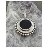 Paul Brackna 925 Onyx Pendant & Snake Rope Chain