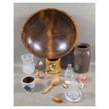 Weston Wooden Bowl, Crock Jar & Other Trinkets