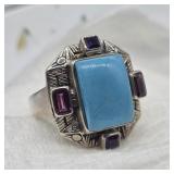 SZ 10,  SIGNED NB STERLING SILVER TURQUOISE