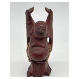 VINTAGE WOOD CARVED LAUGHING BUDDHA W/ CHINA