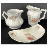 Antique Floral Porcelain Creamers & Bone Dish