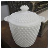 White Milk Glass Hobnail Biscuit Jar