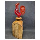Burle Wood Vase W/ Rooster Bottle Stopper