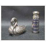 Chinese Silver Swan & Cobalt Shaker