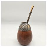 18k Gold & .800 4" Gourd Cup & Bombilla Set