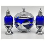 Cambridge Cobalt Blue Sugar Bowl & Salt & Pepper