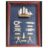 SHADOW BOX OF SHIP ROPE KNOTS DISPLAY