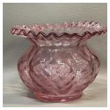 Fenton Glass Cranberry Diamond Optic Ruffled