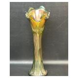 Vintage Green Carnival Glass Swung Vase Fenton?
