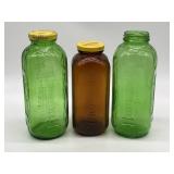 Vtg  Juice / Water Refrigerator Jars Green Brown