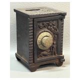 ANTIQUE CAST IRON & TIN SAFE-SHAPED BANK WITH