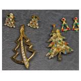 Vintage Christmas Tree Brooches & Earrings