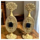 VTG  Gold Metal Filigree Perfume Bottle Set w/