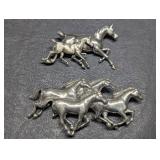 Two Sterling Silver Horse Pins / Brooches ( one