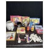 MAXINE ITEMS BOOKS, COFFEE CUPS, HOT PLATE, CAKE