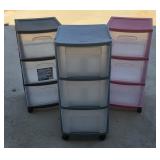Three Plastic 3 Drawer Rolling Storage Organizer
